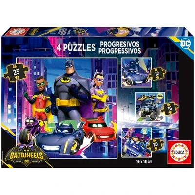 Imagen de Educa 4 Puzzles progresivos Infantiles de 12 16 20 25 Piezas Cada uno Batwheels niños y niñas a Partir 5 6 7 8 años (20105)