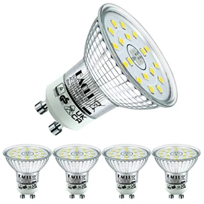 Imagen de EACLL Bombillas LED GU10 Blanco Frio 4.9W Reemplaza 75W Halógena, Pack de 4, Focos Sin Parpadeo AC 230V, 6000K 585 Lúmenes 120 Spotlight, Lámpara Reflectora no Regulable