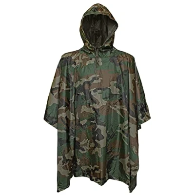 Imagen de Chubasquero WOODLAND Poncho de lluvia con capucha impermeable ligero 5000mm Color CAMO Multifuncional: Toldo, manta suelo camping o picnic para senderismo, ciclismo MILTEC 5000MT_WDL