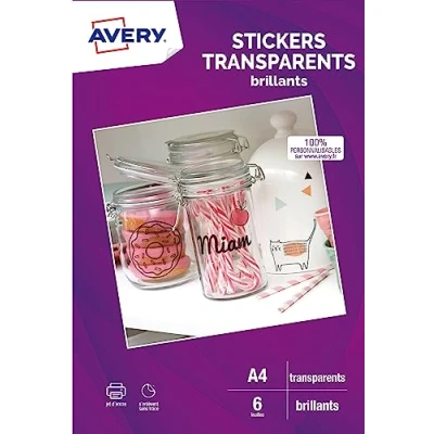 Imagen de 6 pegatinas transparentes adhesivos imprimibles de inyección tinta, A4