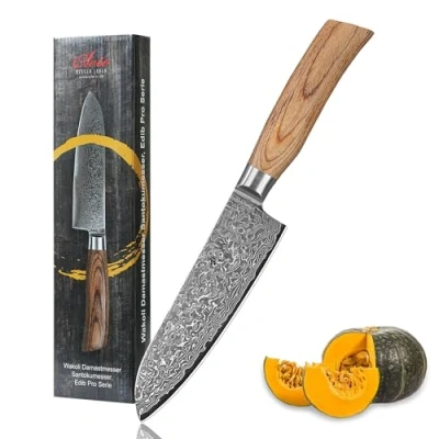 Imagen de Wakoli EDIB Pro cuchillo de damasco santoku 16cm, hoja muy afilada 67 capas, cocina y chef profesional acero auténtico con mango madera pakka