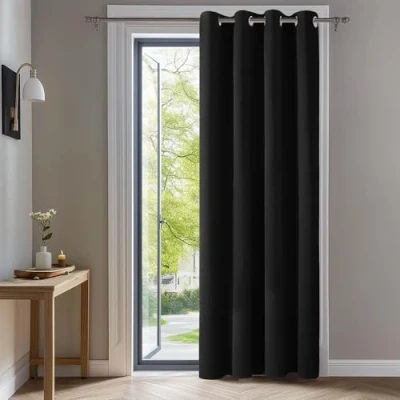 Imagen de Deconovo Cortina Opaca 1 Pieza para Dormitorio Salon, Cortinas Termicas Aislantes Frio y Calor Certificación OEKO TEX140 x 180 cm Negro