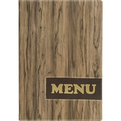 Imagen de SECURIT Portamenú Design Line 1 inserto de doble cara = 4 páginas A4 Cubierta Imitación cuero Para Cafetería, Bar, Restaurante Madera
