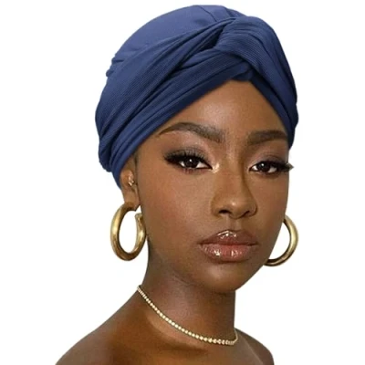 Imagen de DRESHOW Hair Wrap para Mujeres Acanalado Suave Turbante Stretch Jersey Cabeza Bufanda Transpirable Ligero Color Sólido
