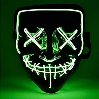 Imagen de TK Gruppe Timo Klingler Máscara de terror LED verde como Purge con 3 efectos luz, controlable, para Halloween Disfraz hombres y mujeres (green)