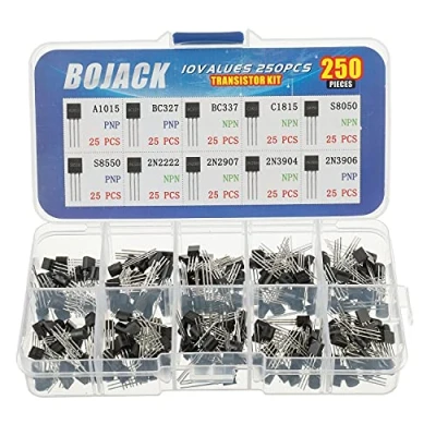 Imagen de BOJACK 10 valores, 250 piezas A1015 BC327 BC337 C1815 S8050 S8550 2N2222 2N2907 2N3904 2N3906 PNP NPN Power Transistores de uso general