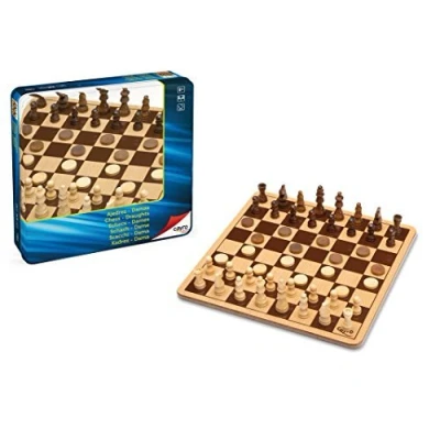 Imagen de Cayro Ajedrez Y Damas De Madera Metal Box Juego Observación Lógica Desarrollo Habilidades Cognitivas Inteligencias Múltiples Potenciadas Caja Metálica para Guardar Las Piezas
