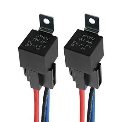 Imagen de QitinDasen 2 Piezas 4 Pines Coche Relé, 12V 40A SPST Relé Automotriz con Toma de Arnés y 14/16 AWG Precableado, para Auto Camión Barco (Negro)