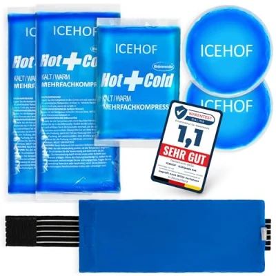 Imagen de ICEHOF bolsa gel frio (5x) con funda Suave, larga duración de refrigeración para lesiones, varios tamaños, compresas frío, hielo reutilizable