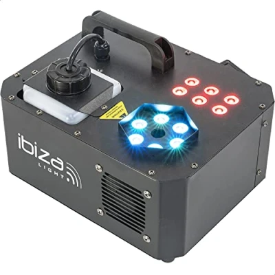 Imagen de Ibiza SPRAY COLOR 1000 Máquina de niebla 1000W con LEDs RGB y 2 mandos a distancia Negro
