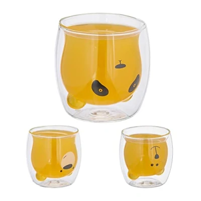Imagen de Relaxdays Vasos Doble Pared, Set 3, Oso Polar, Pardo, Panda, 300ml, Vidrio de Borosilicato, Aislantes, Transparente