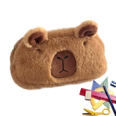 Imagen de Teksome Capybara estuche para lápices, esponjoso de felpa 3D lindo bolígrafos, bolsa maquillaje suave, monedero, almacenamiento