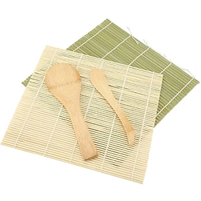 Imagen de Kit Para Hacer Sushi 4 Pcs Alfombrillas de Bambú Sushi, DIY Esteras Rolling Mats Starter Kits Principiantes, Incluye 2 Bambú, 1 Paleta Arroz, Esparcidor Arroz