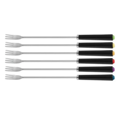 Imagen de Kela Juego de Tenedores para Fondue Queso Morena 6 Piezas Acero Inoxidable/plástico, Plateado/Negro, 24.5 x 3 cm