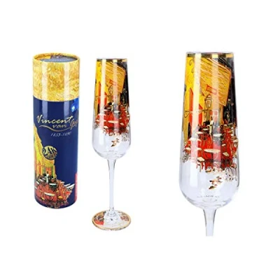 Imagen de Carmani Copas de champán decoradas con &#039;Café Terrace at Night&#039; Vincent van Gogh 220 ml
