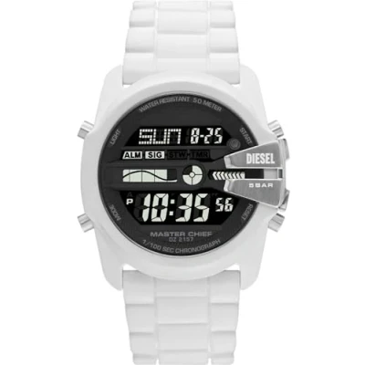 Imagen de Diesel Reloj para hombre Master Chief, movimiento LCD, 44mm Caja de silicona blanca con correa silicona, DZ2157