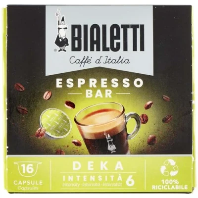 Imagen de Bialetti Caffè d&#039;Italia, Caja de 16 Cápsulas Descafeinadas, Intensidad 6, Compatible con Máquinas Sistema Cerrado, 100% Aluminio