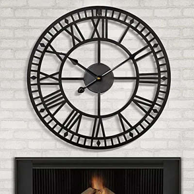 Imagen de HAITANG Reloj de Pared Retro Hierro Metal Grande, silencioso, no Funciona con Pilas, números Romanos Metal, Redondos, Modernos, para decoración Sala Estar, Color Negro, 40 cm