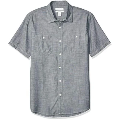 Imagen de Amazon Essentials Camisa de Popelín Manga Corta Ajuste Normal Hombre, Gris, L