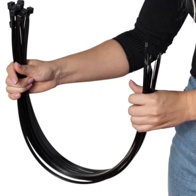 Imagen de ERKO Bridas Para Cables Negro 400 x 7,6 mm UV resistencia 100 piezas Ultra fuertes 54 kg de a la tracción, Resistente temperatura, Oficina, Hogar, Exteriores