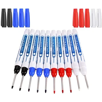Imagen de UNOLIGA 10pcs Marcador Agujeros Profundos, Rotulador Carpintero, Permanentes de Punta Larga 30 mm, Rotuladores Metalicos para Marcar Lugares Difícil Acceso (Negro Azul Rojo Blanco)