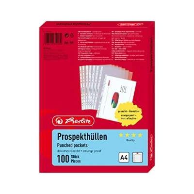 Imagen de Herlitz 10840320 Lote de fundas portadocumentos (100 unidades, A4, resistentes al agua)