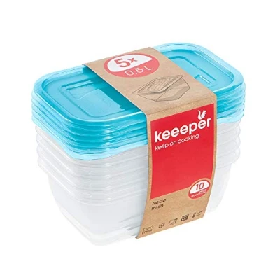 Imagen de keeeper Set de 5 Fiambreras, x 500 ml, 15,5 10,5 6 cm, Fredo Fresh, Azul transparente