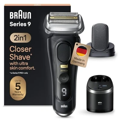 Imagen de Braun Series 9 Pro+ Afeitadora eléctrica para hombre con elementos de afeitado 5 Pro, accesorio ProComfort, sistema 2 en 1, estación limpieza, tiempo funcionamiento 60 minutos, fabricada
