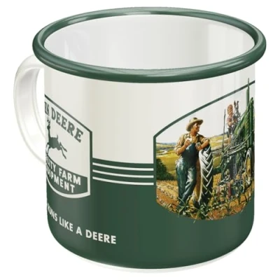 Imagen de Nostalgic Art Taza esmaltada retro, John Deere Quality Farm Idea de regalo para amante a tractore, Copa camping, diseño vintage, 360 ml
