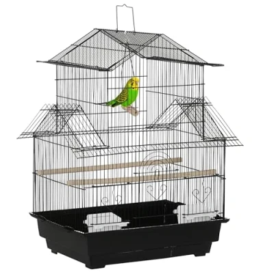 Imagen de PawHut Jaula para Pájaros 50,5x41x63 cm Pajarera Metálica con 5 Puertas 2 Comederos Perchas Columpio Bandeja Extraíble y Asa de Transporte Canarios Periquitos Negro