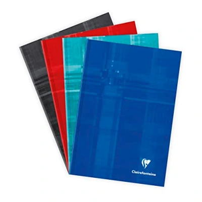 Imagen de Clairefontaine 9512C Un cahier broché rembordé rigide 192 pages 14,8x21 cm 90g petits carreaux, couverture carte pelliculée couleur aléatoire