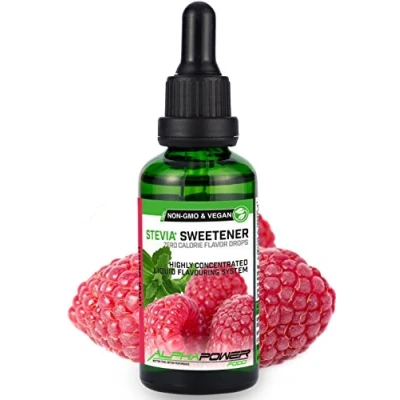 Imagen de ALPHA POWER FOOD®: Stevia líquida natural Gotas de jugosas frambuesas, Edulcorante natural, sustituto del azúcar con sabor sin &amp; calorías