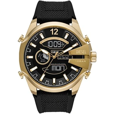 Imagen de Diesel Mega Chief reloj para hombre, Movimiento Ana Digi con correa de silicona, acero o piel, Tono dorado y negro, 51MM