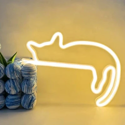 Imagen de UExnkj Y gato Letrero de Neon Cat Señal Alimentado por USB pared bar fiesta decoración luz neón color cálido