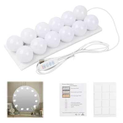 Imagen de Jinlaili Luces de Espejo Maquillaje, 12 Bombillas Regulables, Lámparas para el LED, 3 Color y 9 Brillo, Tocador, Led Lámpara Espejo, Vanidad Maquillaje