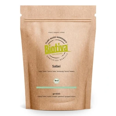 Imagen de Biotiva Infusión de Salvia orgánica 100 g desmenuzada officinalis sin aditivos vegana llenada y verificada en Alemania (DE ÖKO 005)