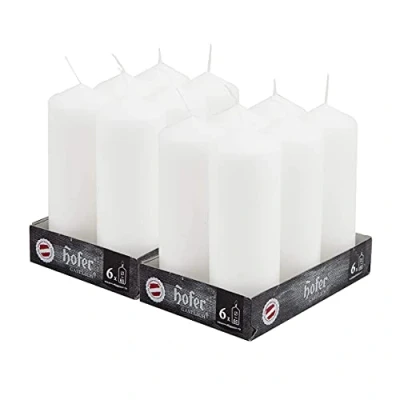 Imagen de Hofer Velas de pilar, paquete 12 unidades, 54 horas combustión, color blanco, 6 cm x 16,5 cm, cera sin perfume, goteo, larga duración, calidad la UE, 2 unidades