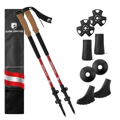 Imagen de ALPIN LOACKER bastones de senderismo telescópicos aluminio y carbono con mango corcho, ligeros marcha nórdica para hombre mujer, esquí senderismo, trekking