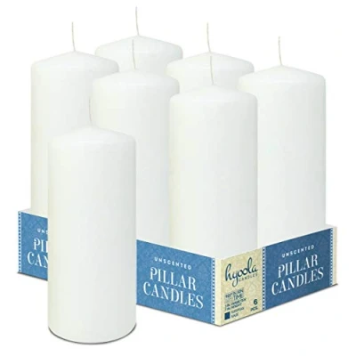 Imagen de Hyoola Velas Pilar Color Blanco Grandes Sin Aroma Paquete de 6 Decorativas Hechas en Europa 7,5 x 17,5 cm