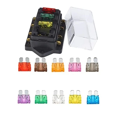 Imagen de JZK 12V 24V 32V caja de fusibles 4 vías portafusibles y 10 piezas cuchilla para coche barco marino triciclo