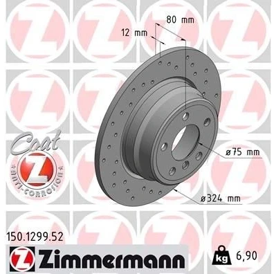 Imagen de ZIMMERMANN SPORT COAT Z 150.1299.52 Disco de freno 324 12 6/5 5 120 macizo, perforado revestido altamente carbonizado BMW: X5