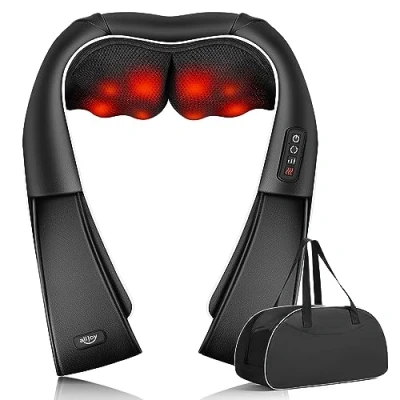 Imagen de ALLJOY Masajeador de Cuello y Hombros con Calor, Cervical Espalda Shiatsu, 8 Nodos Masaje Giratorios, 3 Velocidades, Dirección Ajustable,Regalo para Mujer Hombre,Negro
