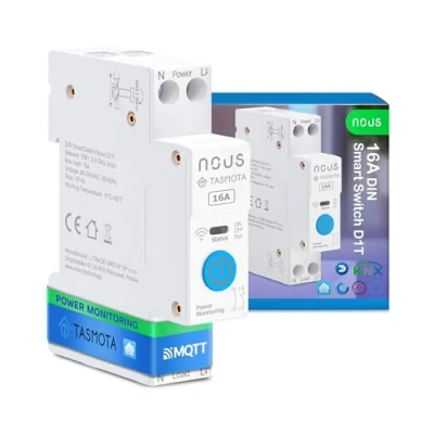 Imagen de Nous Interruptor DIN inteligente 16 A con Tasmota (ESP32), monitoreo de energía, compatible MQTT, Home Assistant, Matter, control por voz Alexa, Google Assistant