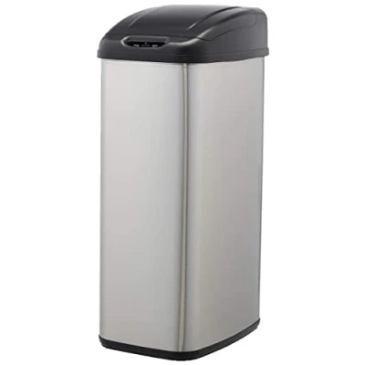 Imagen de Amazon Basics Rectangular Cubo de basura automático acero inoxidable, para espacios estrechos, 50 litros, (13.2 Galones)