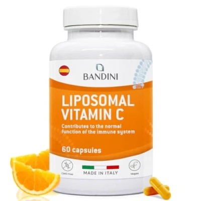 Imagen de Bandini® Vitamina C Liposomal Vegana, Contribuye al Funcionamiento Normal del Sistema Inmunológico, Reduce el cansancio y la fatiga, pura, Sin aditivos, 800 mg, 60 Cápsulas, Biodisponible