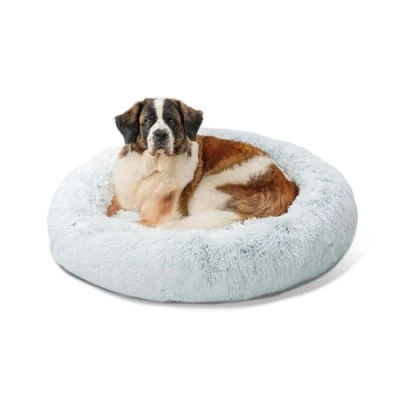Imagen de Best Friends by Sheri The Original Calming Donut Cama para Perros y Gatos Funda de Pelo sintético con Cremallera Quita pon Lavable a máquina Gris Claro 114 x cm XL