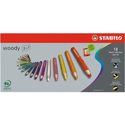 Imagen de Lápiz de color multitalento STABILO woody 3 en 1 Estuche con 18 colores y sacapuntas