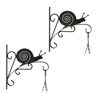 Imagen de Relaxdays Conjunto FL Pack 2 Ganchos Macetas Pared, Colgadores Maceteros con Caracol, 30x30,5x2 cm, Perchas Jardín, Hierro, Negro