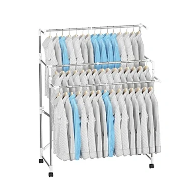 Imagen de Hyfive Perchero para ropa totalmente ajustable de 83 cm a 126,5 ancho con triple riel almacenamiento 45 kg capacidad, el se pliega un fácil almacenamiento. Nuestro más