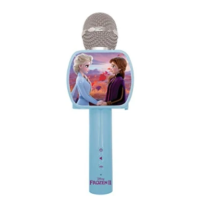 Imagen de Lexibook Microphone Disney Frozen 2 Elsa Anna Olaf Micrófono Bluetooth con función de Modificador Voz, Soporte para teléfono retráctil, Altavoz Integrado, Azul, Color Negro